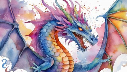 Mystical Watercolor Dragon: A Vibrant Fantasy Design"