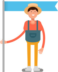 Farmer Character Holding Flag Pole
