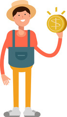 Farmer Character Holding Dollar Coin
