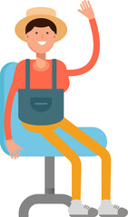 Farmer Character Sitting on Chair
