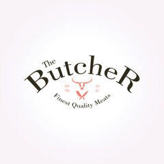 simple butchery logo template design. retro vintage vector flat butcher illustration. restaurant logo typography