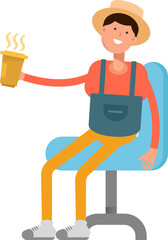 Farmer Character Drinking Coffee
