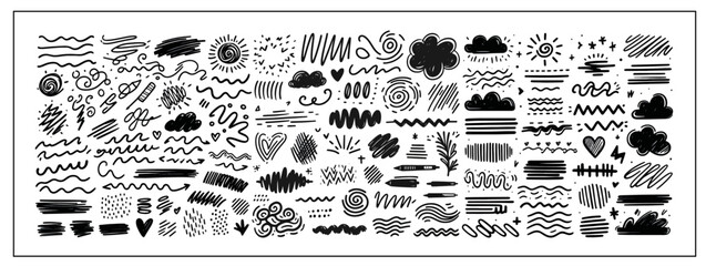 Scribble doodle underline emphasis line shape set	 - obrazy, fototapety, plakaty