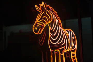Zelfklevend Fotobehang neon sign in the shape of a zebra © studioworkstock