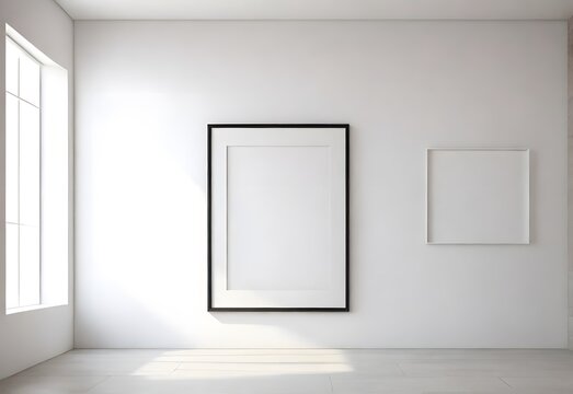 empty white room with wall and empty frame