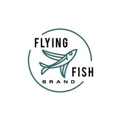 Flying fish thin linear simple icon. Side view. elegant fish stroke line. 