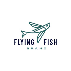 Flying fish thin linear simple icon. Side view. elegant fish stroke line. 