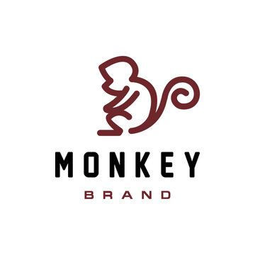 monkey outline logo. Vector illustration of monkey shaped outline logo, sitting ape design icon