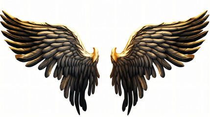 Golden Black angel wings - obrazy, fototapety, plakaty