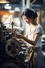 Fototapeta na wymiar young woman working in the factory