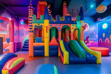 inflatable bouncy castle at an indoor playroom for kids