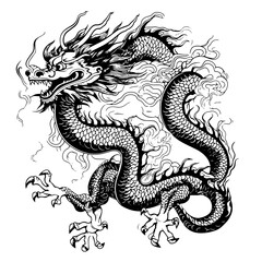 black dragon on white background.