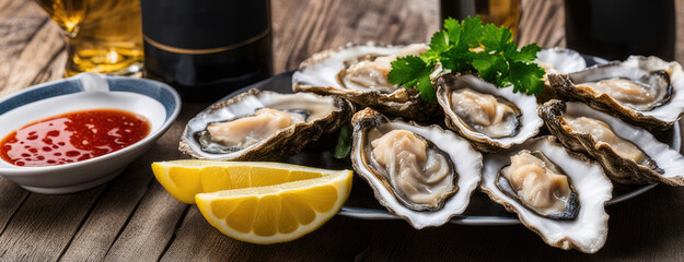 Oysters on a Plate with Lemon and Wine Pairing