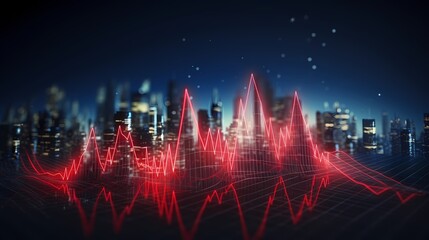 A digital rendering of a stock graph transformed into a heartbeat monitor, symbolizing the pulse of the market. - obrazy, fototapety, plakaty