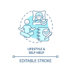 Healthcare lifestyle soft blue concept icon. Emotional wellbeing, self care. Round shape line illustration. Abstract idea. Graphic design. Easy to use in infographic, presentation, brochure, booklet