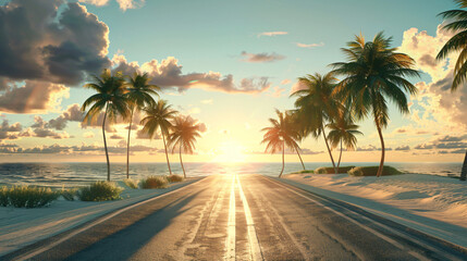Tropical road and summer time - obrazy, fototapety, plakaty