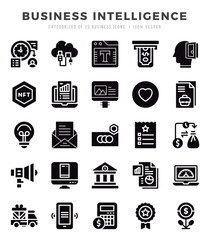Set of 25 Business Intelligence Glyph Icons Pack.
