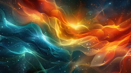Photo sur Aluminium Ondes fractales Vivid and dynamic fractal waves in a seamless flow of colors, conveying creativity and digital artistry in a desktop wallpaper.