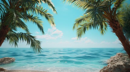 Serene seaside ambiance with clear skies and palm fronds