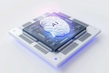 AI Brain Chip brain model. Artificial Intelligence neurosurgical implantation mind icon search axon. Semiconductor helium neon laser circuit board data recovery - obrazy, fototapety, plakaty