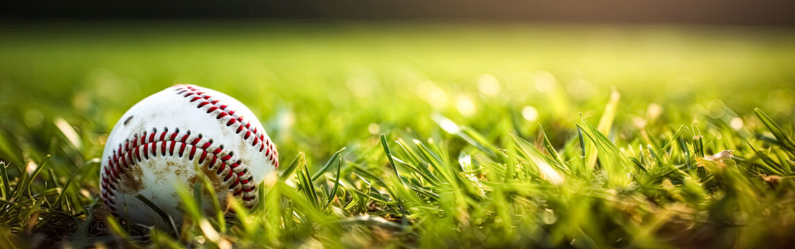 A baseball rests peacefully in the lush green grass