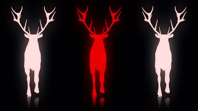  Stag five Deers with strobing effects in red isolated on alpha channel 4K VJ Loop