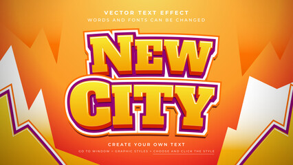 Vector Editable 3D orange purple text effect. New city sport games graphic style on orange background © Matakeris Creative