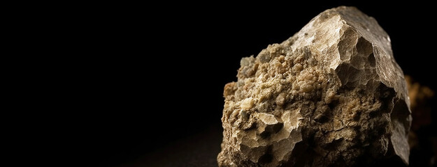 Bicchulite is a rare precious natural stone on a black background. AI generated. Header banner mockup with space.