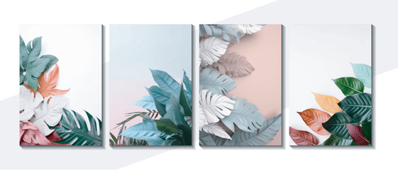 Soft color background with collection of tropical leaves, foliage plant. Background set. 