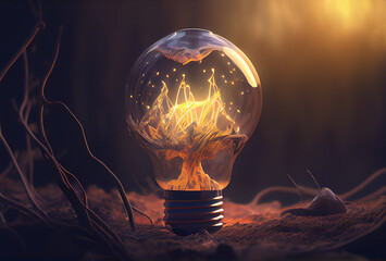 Light bulb and light concept idea. Generative AI, - obrazy, fototapety, plakaty