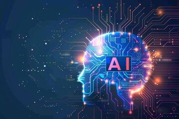 AI Brain Chip non ecc ram. Artificial Intelligence ai human digital business mind circuit board. Neuronal network case fan smart computer processor silicon carbide