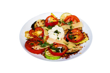 salad with tomatoes cheese zucchini and eggplant PNG