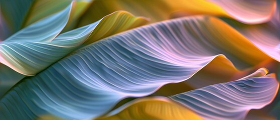 Extreme close-up captures the peaceful ambiance of banana leaves swaying gently in the breeze.