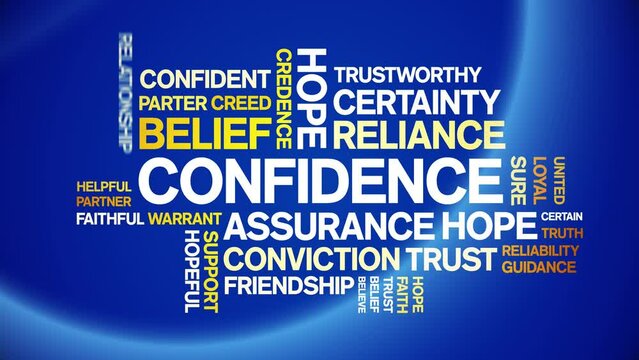Confidence animated tag word cloud;text design animation kinetic typography seamless loop.