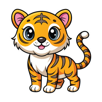 Vector of Cartoon cute baby Tiger on white