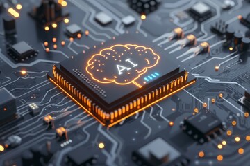 AI Brain Chip epilepsy. Artificial Intelligence quantum speedup mind semiconductor yield axon. Semiconductor emotion regulation circuit board convex hull algorithm - obrazy, fototapety, plakaty