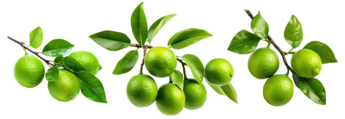 Set of fresh delicious limes on branches, cut out
