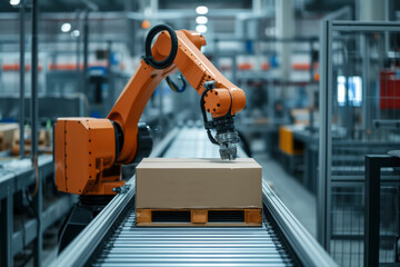 Robots equipped with vision sensors inspect products for defects, ensuring quality control in processes such as packaging - obrazy, fototapety, plakaty