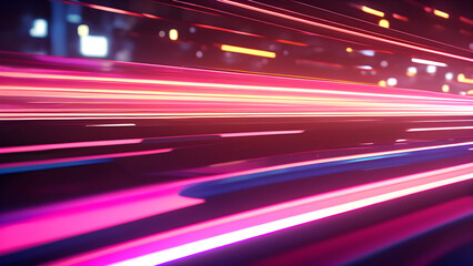 Neon background with a speeding car driving fast down the road generative ai
