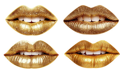 Set of golden lips, cut out