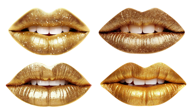 Set of golden lips, cut out