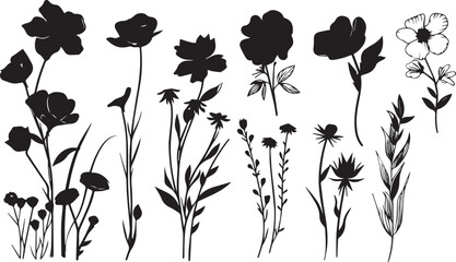 Set Flowers. Hand drawn vector illustration	