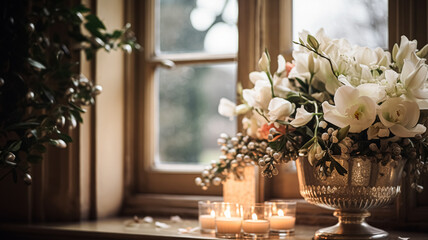 Beautiful bouquet of flowers in vase. Floral arrangement