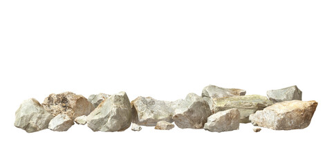 Scattered pile of stones ground on transparent backgrounds 3d render png