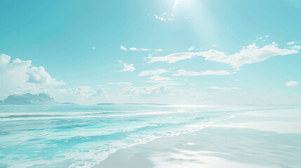 White sand beach, blue ocean.