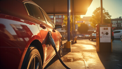 filling up a car with gasoline close-up.  - obrazy, fototapety, plakaty