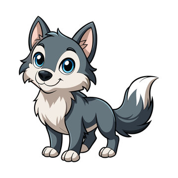 Vector of Cartoon cute baby Wolf on white