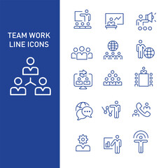 set of team work line icons vector design 