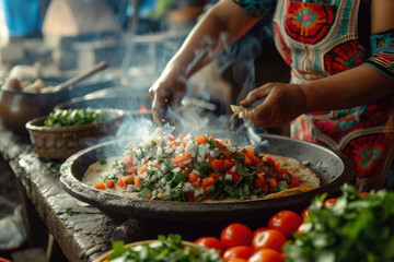 cocinando comida mexicana típica y tradicional en la calle, tacos  mexicanos - obrazy, fototapety, plakaty