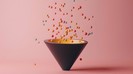 Colorful Sprinkles in Black Cone on Pink Background Online Sales Marketing Funnel Visualization
